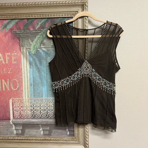 IXE Tops - IXE Elegant Brown Beaded Women's Top